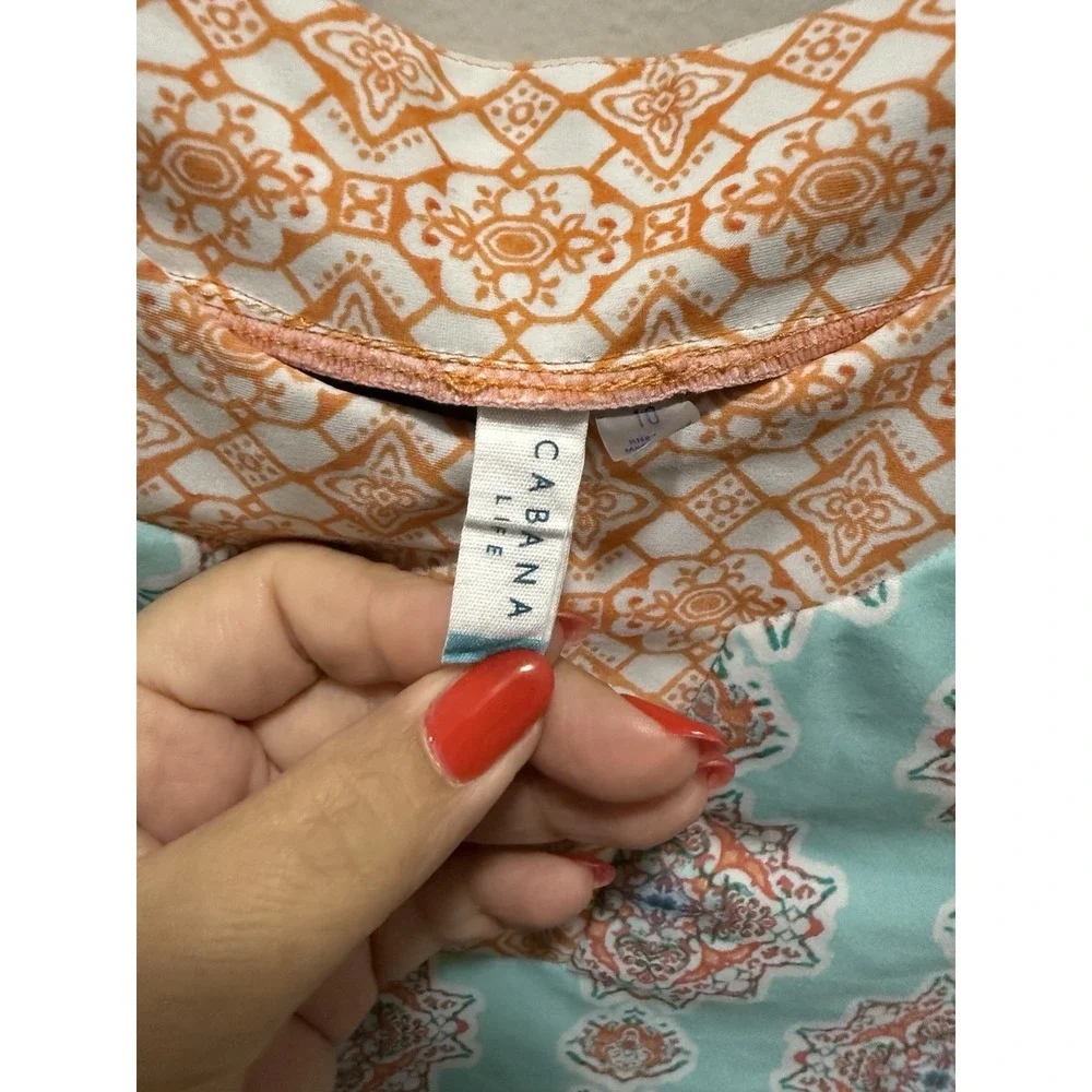 Cabana Life‎ Aqua & Orange Medallion Print Rashguard Tunic – Size 10 Girls
